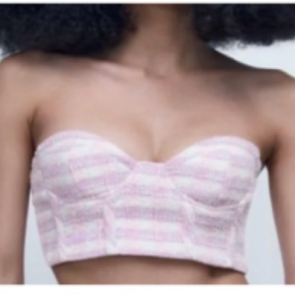 NWT! ZARA Tweed RICH plaid CROP TOP Bustier Corset NEW! size: XS extra Small